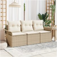 3-delad trädgårdsoffaset med kuddar - Beige poly rattan vidaXL