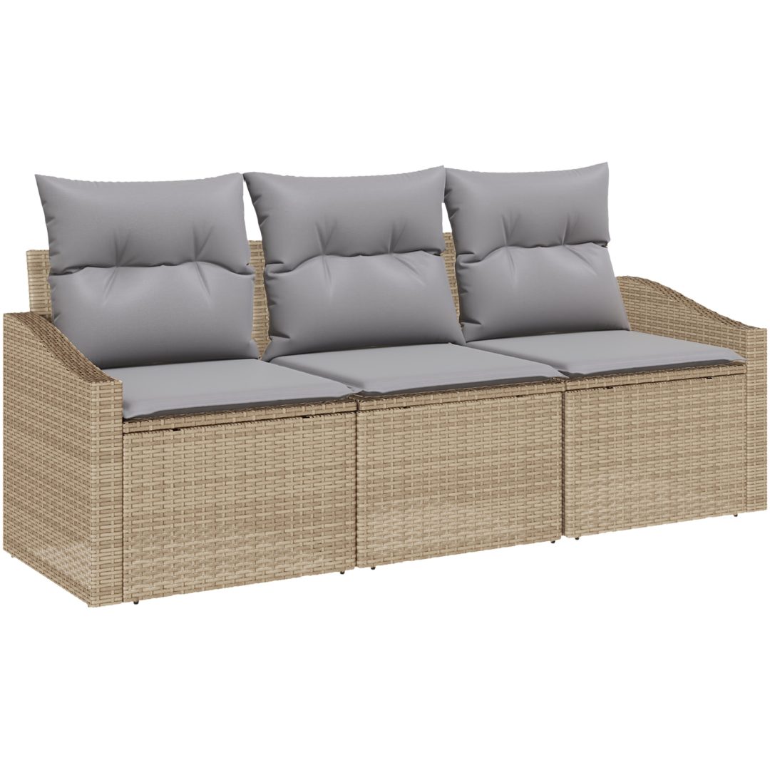 3-delad trädgårdsoffaset med kuddar beige polyrotting vidaXL 178 x 62 x 85 cm – bild 2
