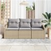 3-delad trädgårdsoffaset med kuddar beige polyrotting vidaXL 178 x 62 x 85 cm – miniatyr 3