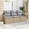 3-delad trädgårdsoffaset med kuddar beige polyrotting vidaXL 178 x 62 x 85 cm – miniatyr 1
