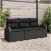 3-delad trädgårdsoffasets med kuddar Svart Polyrotting vidaXL Mellan – miniatyr 1