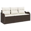 3-delad Trädgårdsoffasett med Kuddar Brun Poly Rattan vidaXL 176 x 62 x 85 cm – miniatyr 2