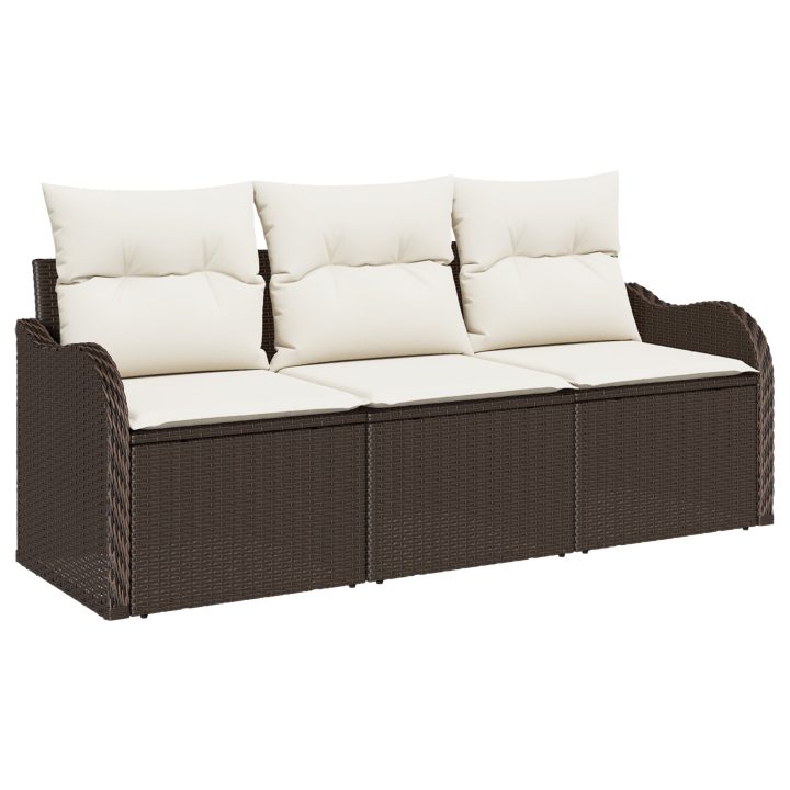 3-delad Trädgårdsoffasett med Kuddar Brun Poly Rattan vidaXL 176 x 62 x 85 cm – bild 2