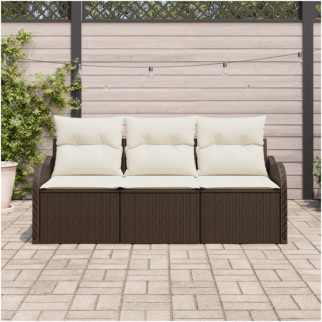 3-delad Trädgårdsoffasett med Kuddar Brun Poly Rattan vidaXL 176 x 62 x 85 cm – bild 3