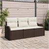 3-delad Trädgårdsoffasett med Kuddar Brun Poly Rattan vidaXL 176 x 62 x 85 cm – miniatyr 1