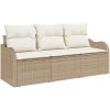 3-delad trädgårdsoffset med kuddar Beige Poly Rattan vidaXL Stor – miniatyr 2