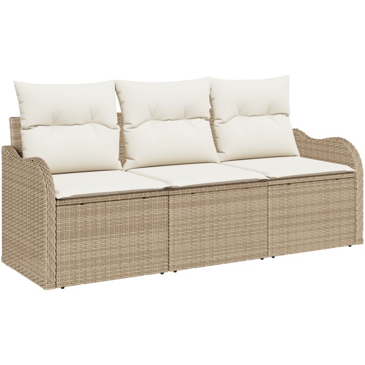 3-delad trädgårdsoffset med kuddar Beige Poly Rattan vidaXL Stor – bild 2
