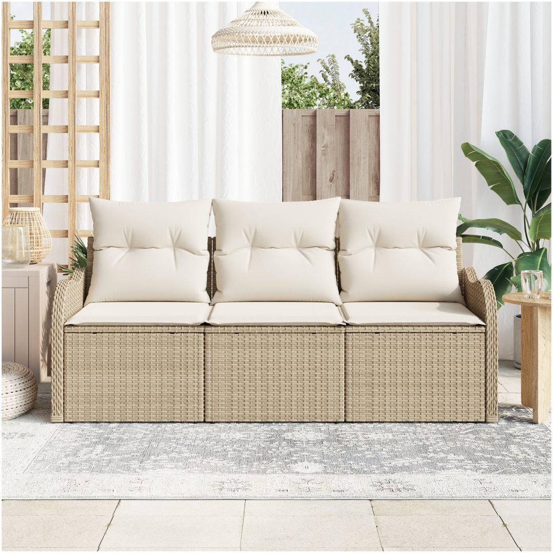 3-delad trädgårdsoffset med kuddar Beige Poly Rattan vidaXL Stor – bild 3