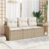 3-delad trädgårdsoffset med kuddar Beige Poly Rattan vidaXL Stor – miniatyr 1
