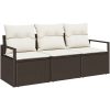 3-delad trädgårdsoffset med kuddar Brun Poly Rattan vidaXL Standard – miniatyr 2