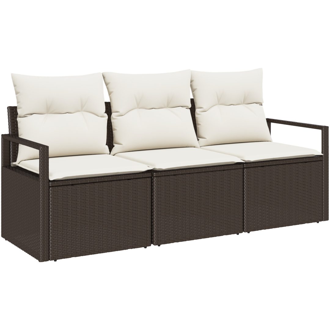 3-delad trädgårdsoffset med kuddar Brun Poly Rattan vidaXL Standard – bild 2