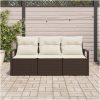 3-delad trädgårdsoffset med kuddar Brun Poly Rattan vidaXL Standard – miniatyr 1