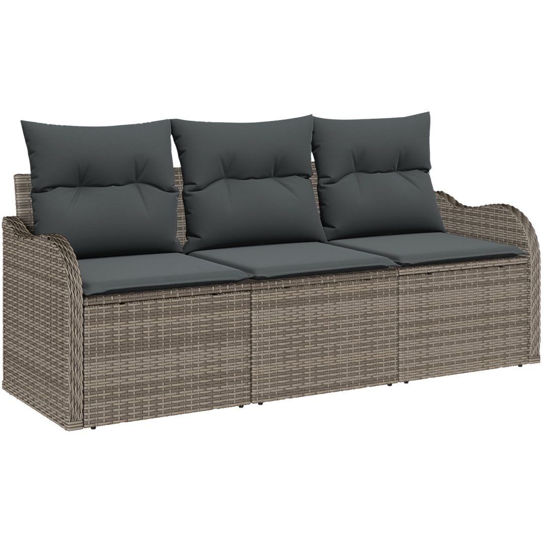 3-delad Trädgårdsoffset med Kuddar Grå Poly Rattan vidaXL 3 - Sits – bild 2
