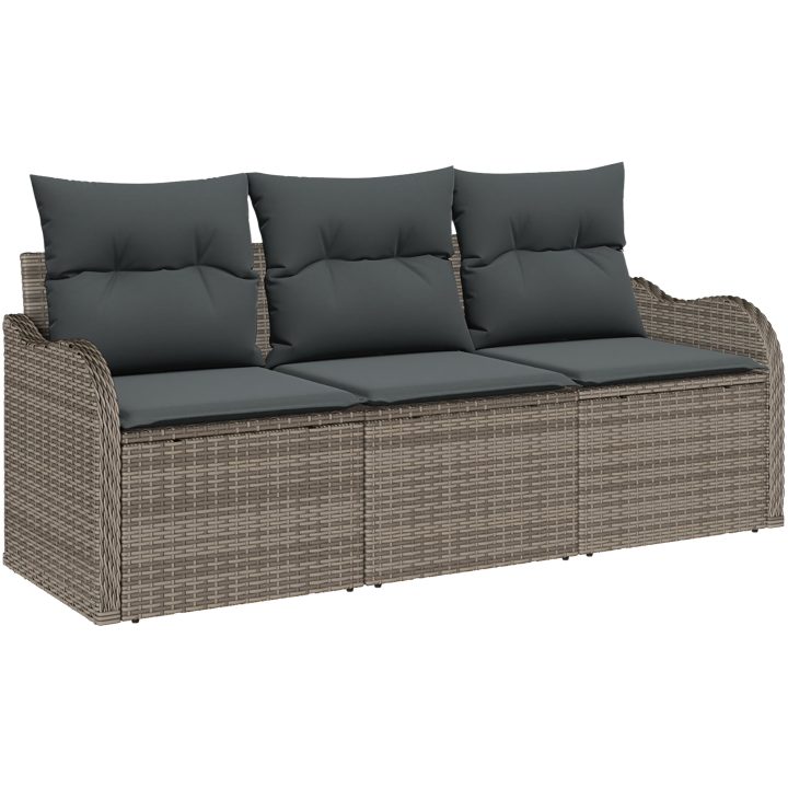 3-delad Trädgårdsoffset med Kuddar Grå Poly Rattan vidaXL 3 - Sits – bild 2
