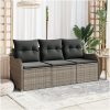3-delad Trädgårdsoffset med Kuddar Grå Poly Rattan vidaXL 3 - Sits – miniatyr 1