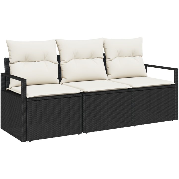 3-delad trädgårdsssofa-set med kuddar svart poly rattan vidaXL Liten, 120 x 62 x 69 cm – bild 2