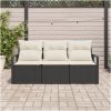 3-delad trädgårdsssofa-set med kuddar svart poly rattan vidaXL Liten, 120 x 62 x 69 cm – miniatyr 3