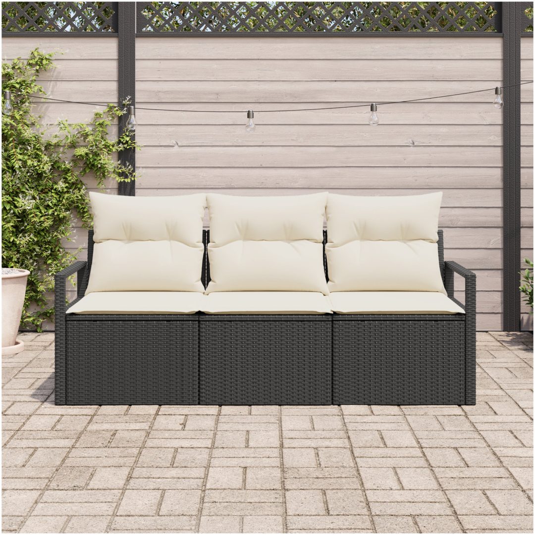 3-delad trädgårdsssofa-set med kuddar svart poly rattan vidaXL Liten, 120 x 62 x 69 cm – bild 3