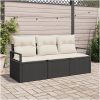 3-delad trädgårdsssofa-set med kuddar svart poly rattan vidaXL Liten, 120 x 62 x 69 cm – miniatyr 1