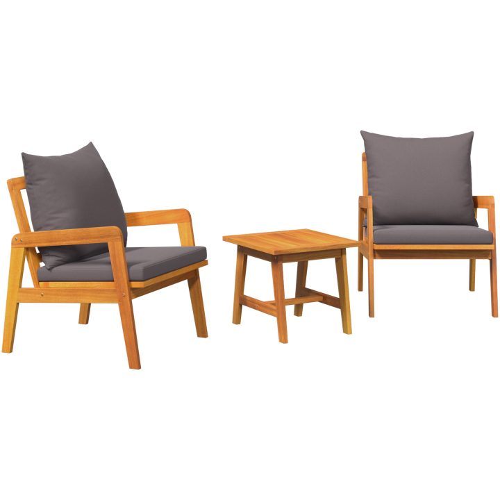 3-delars Bistro Set med Kuddar i Massivt Akaciaträ vidaXL 45 x 45 x 40 cm, 65 x 59,5 x 72 cm – bild 2
