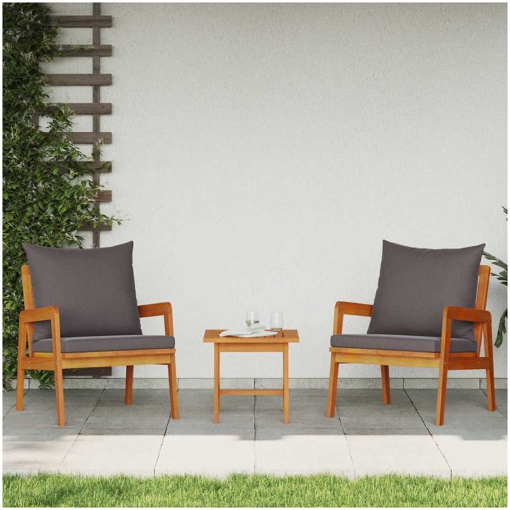 3-delars Bistro Set med Kuddar i Massivt Akaciaträ vidaXL 45 x 45 x 40 cm, 65 x 59,5 x 72 cm – bild 4