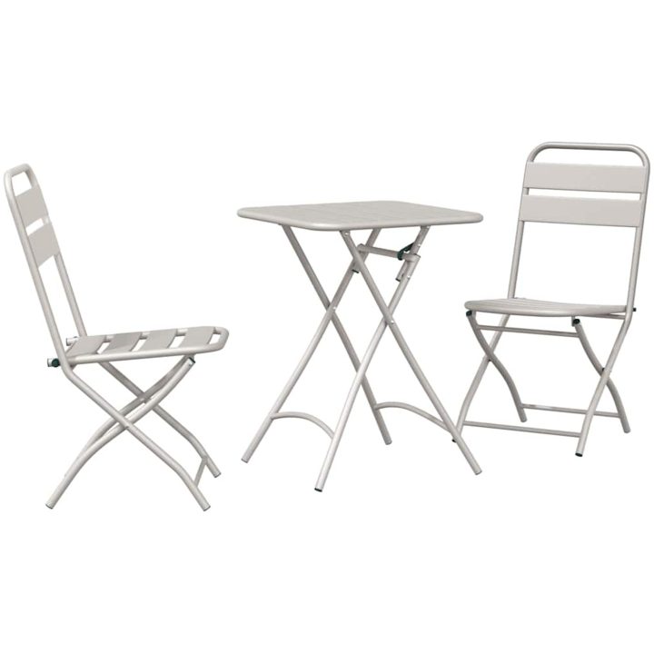 3-delars Fällbart Bistro Set i Beige Stål vidaXL Compact – bild 2