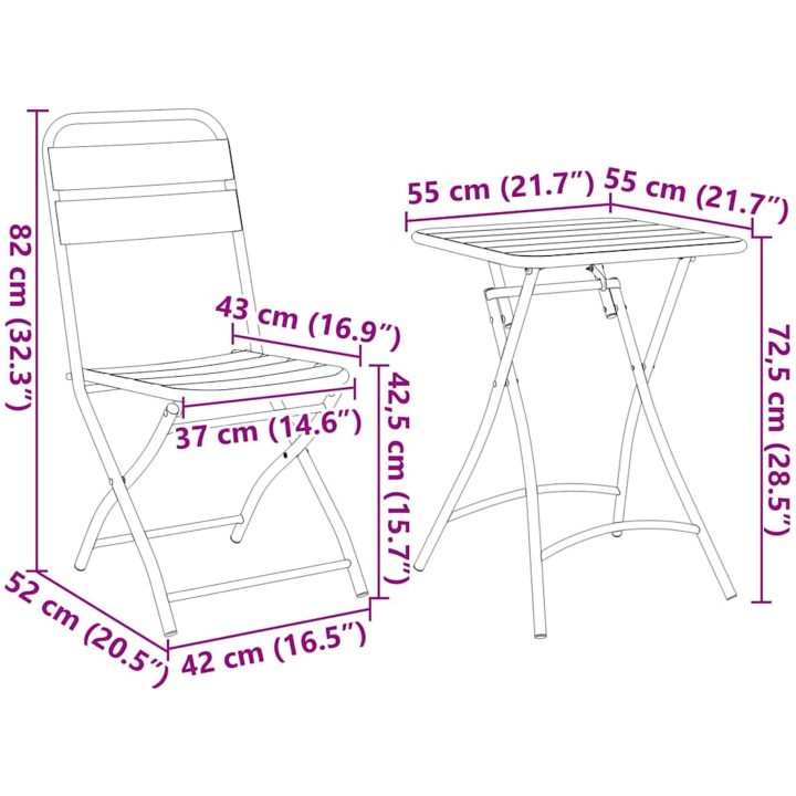 3-delars Fällbart Bistro Set i Beige Stål vidaXL Compact – bild 12