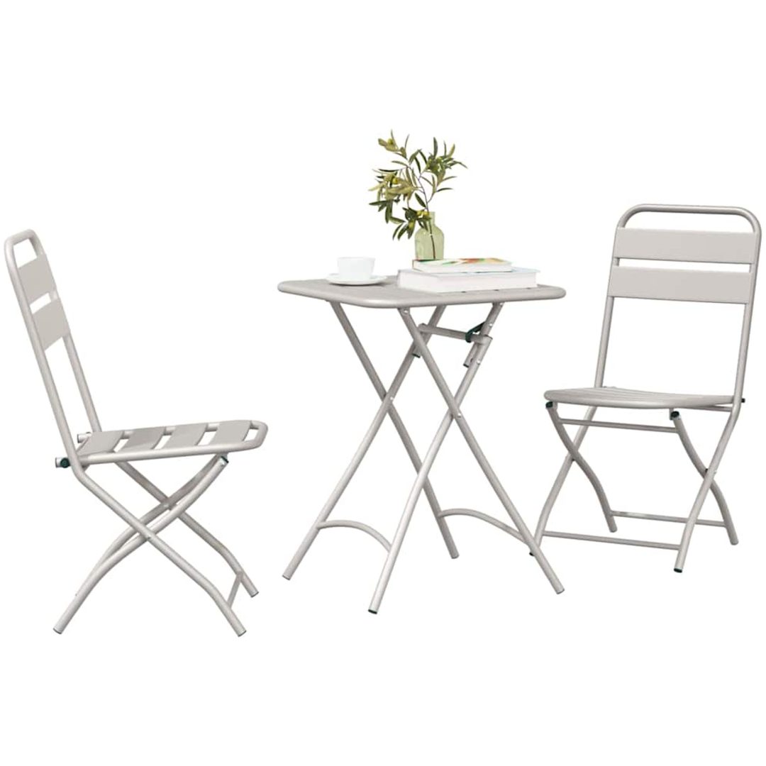 3-delars Fällbart Bistro Set i Beige Stål vidaXL Compact – bild 3