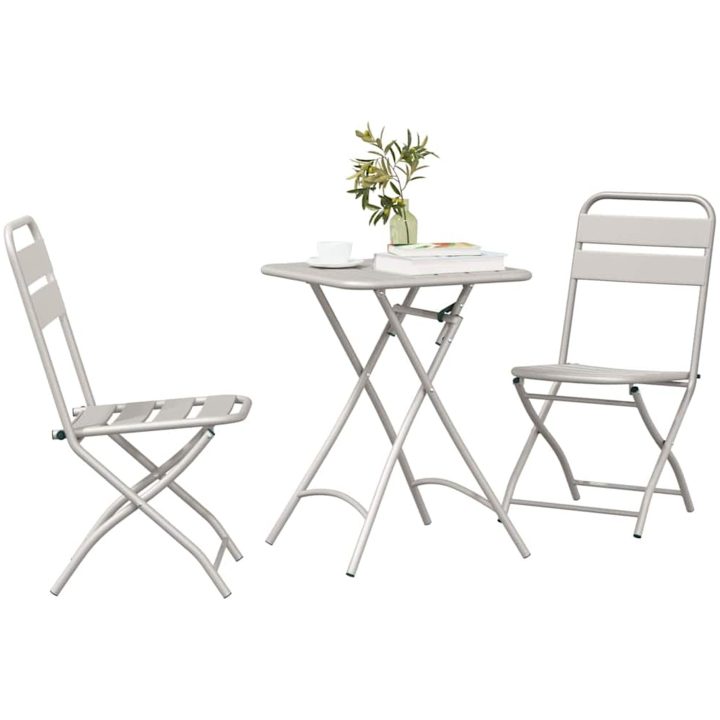 3-delars Fällbart Bistro Set i Beige Stål vidaXL Compact – bild 3
