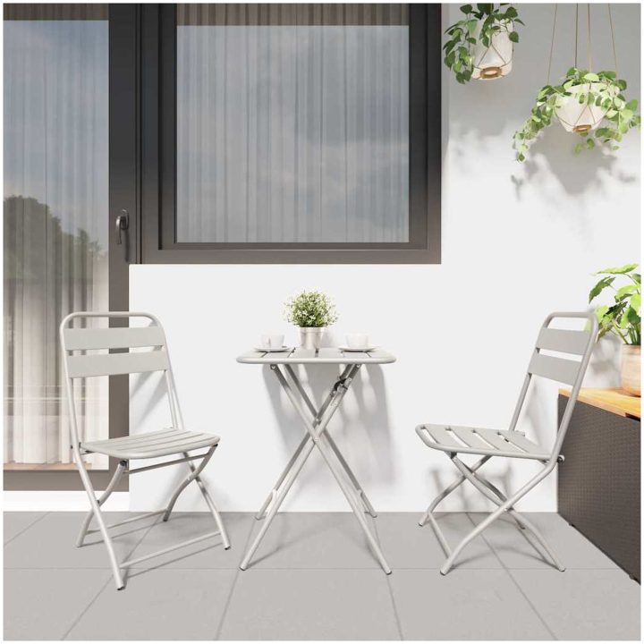 3-delars Fällbart Bistro Set i Beige Stål vidaXL Compact – bild 4