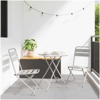 3-delars Fällbart Bistro Set i Beige Stål vidaXL