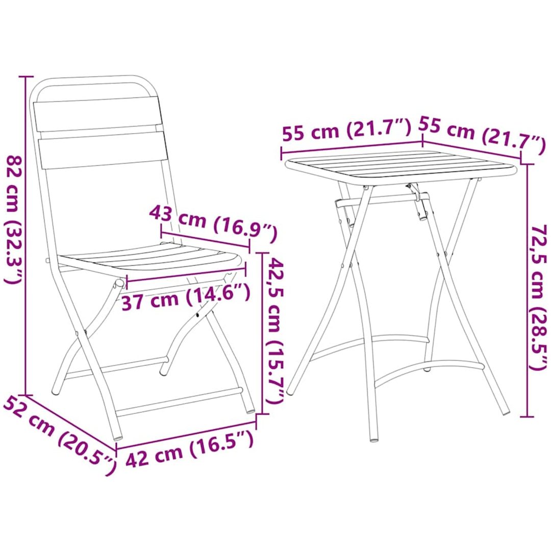 3-delars Fällbart Bistroset i Vit Stål vidaXL Compact – bild 12