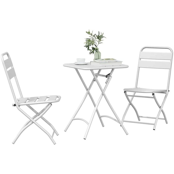 3-delars Fällbart Bistroset i Vit Stål vidaXL Compact – bild 3