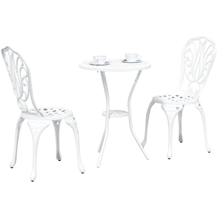 3-delars Trädgårds Bistro Set Vit Gjuten Aluminium vidaXL 53 x 53 x 70.5 cm, 44 x 41 x 87 cm – bild 3