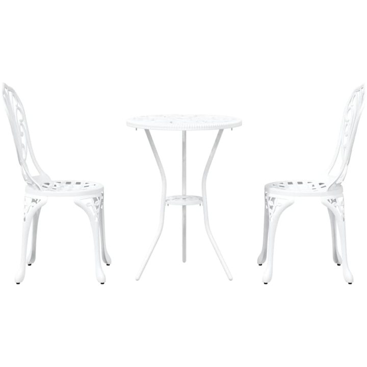 3-delars Trädgårds Bistro Set Vit Gjuten Aluminium vidaXL 53 x 53 x 70.5 cm, 44 x 41 x 87 cm – bild 6