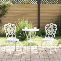 3-delars Trädgårds Bistro Set Vit Gjuten Aluminium vidaXL