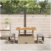 3 Delars Trädgårds Matbord Set med Kuddar Beige Poly Rattan Akacia vidaXL 100 cm – miniatyr 4