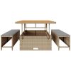 3 Delars Trädgårds Matbord Set med Kuddar Beige Poly Rattan Akacia vidaXL 100 cm – miniatyr 7