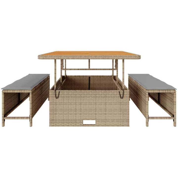 3 Delars Trädgårds Matbord Set med Kuddar Beige Poly Rattan Akacia vidaXL 100 cm – bild 7