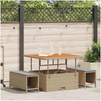 3 Delars Trädgårds Matbord Set med Kuddar Beige Poly Rattan Akacia vidaXL