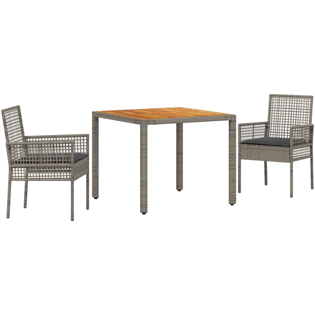 3 Delars Trädgårds Matbord Set med Kuddar Grå Poly Rottning vidaXL 90 x 90 x 75 cm – bild 2