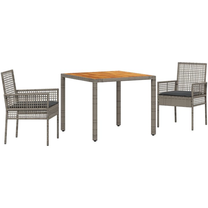 3 Delars Trädgårds Matbord Set med Kuddar Grå Poly Rottning vidaXL 90 x 90 x 75 cm – bild 2