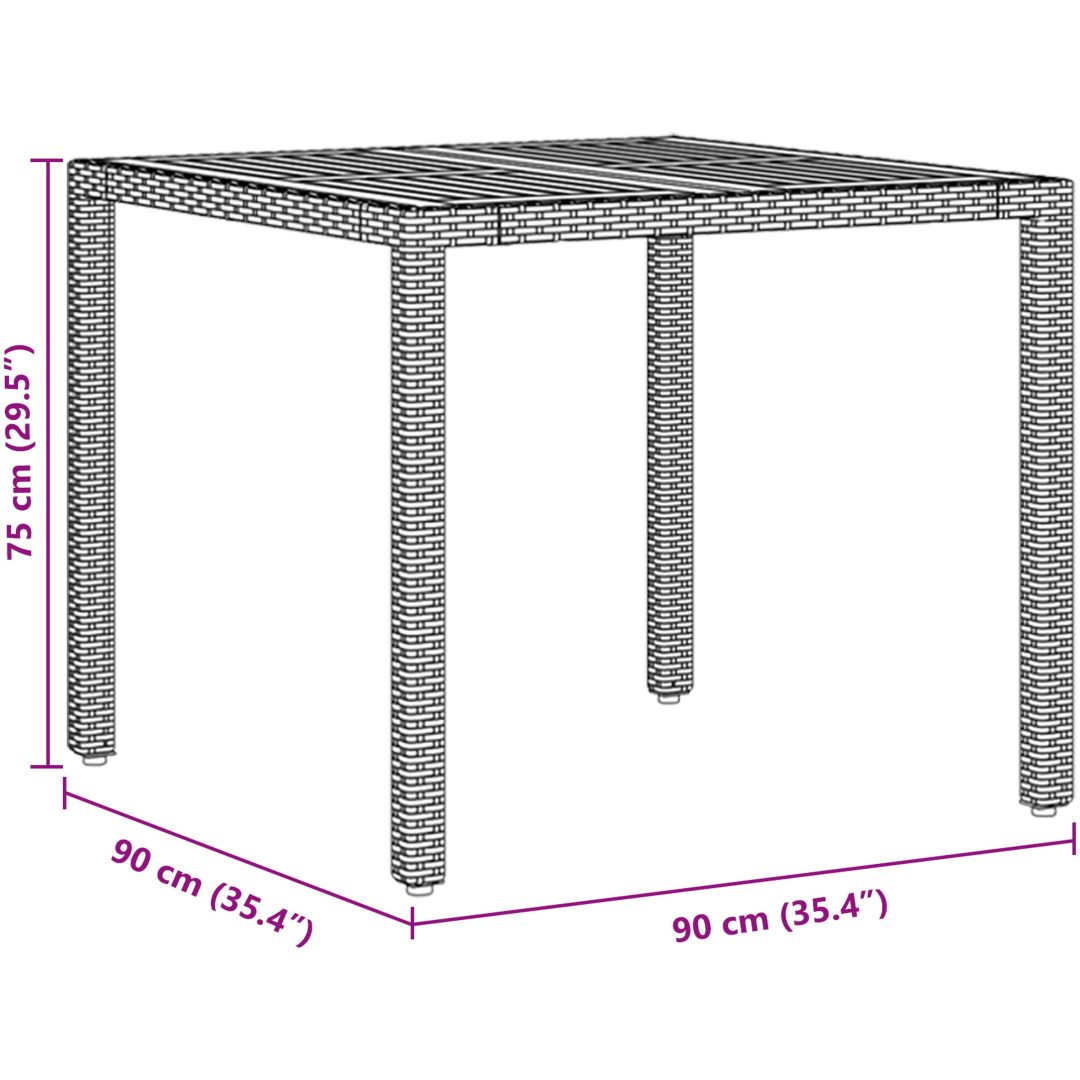 3 Delars Trädgårds Matbord Set med Kuddar Grå Poly Rottning vidaXL 90 x 90 x 75 cm – bild 11