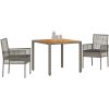 3 Delars Trädgårds Matbord Set med Kuddar Grå Poly Rottning vidaXL 90 x 90 x 75 cm – miniatyr 3