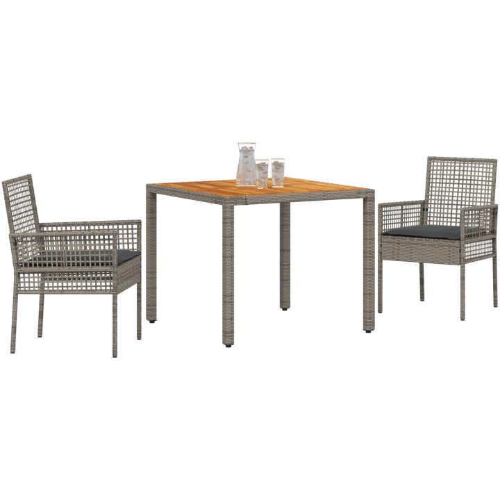 3 Delars Trädgårds Matbord Set med Kuddar Grå Poly Rottning vidaXL 90 x 90 x 75 cm – bild 3