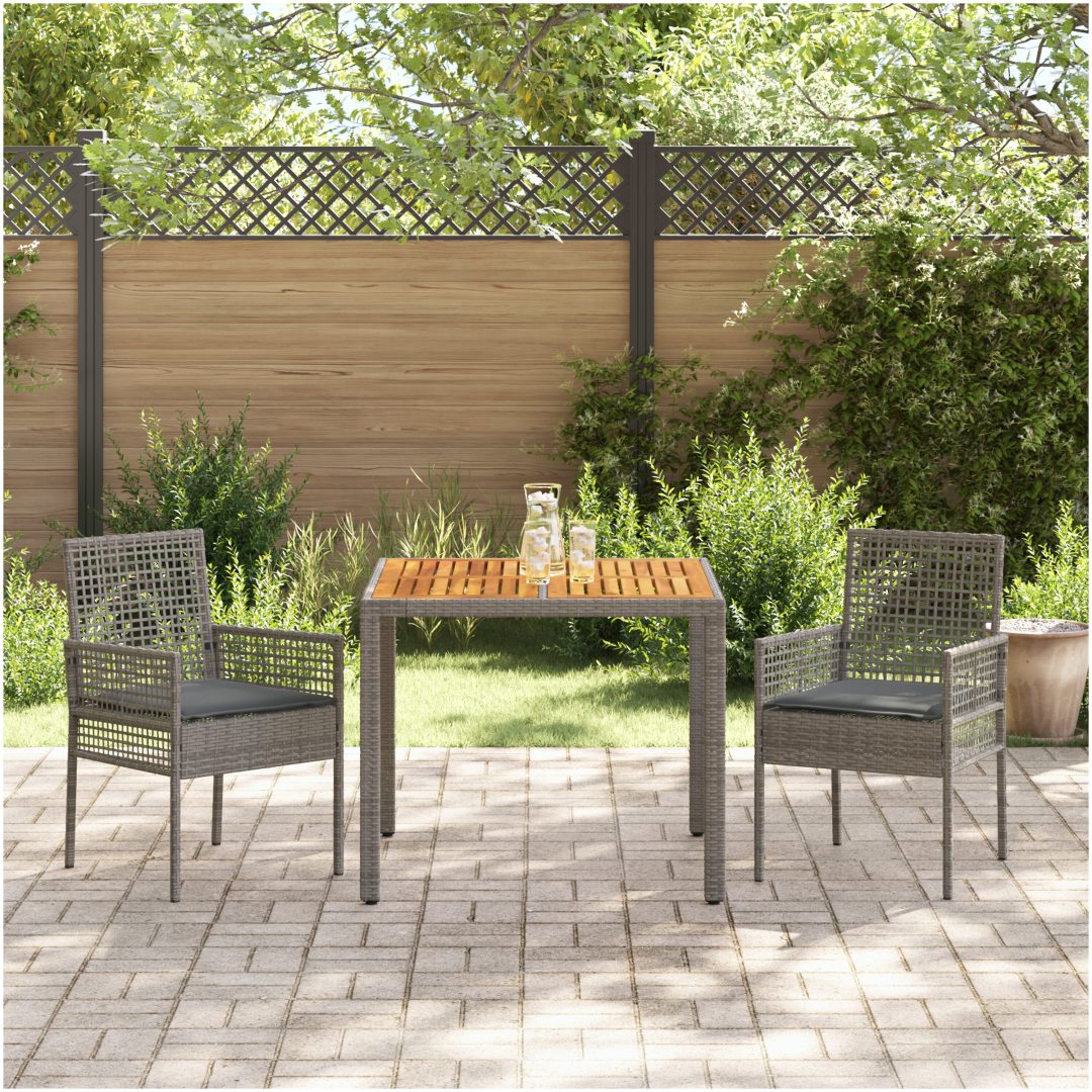 3 Delars Trädgårds Matbord Set med Kuddar Grå Poly Rottning vidaXL 90 x 90 x 75 cm – bild 4