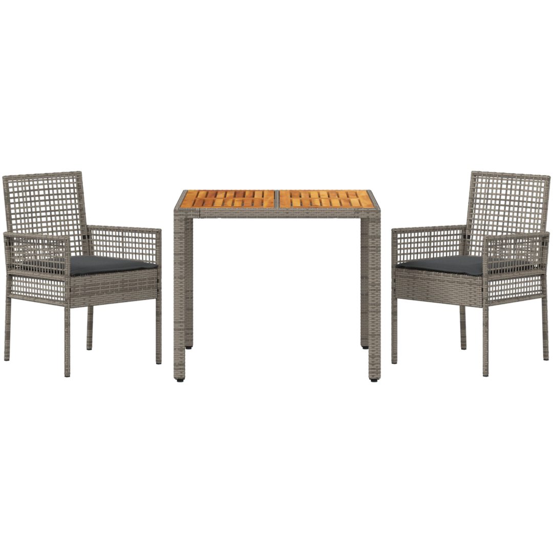 3 Delars Trädgårds Matbord Set med Kuddar Grå Poly Rottning vidaXL 90 x 90 x 75 cm – bild 7