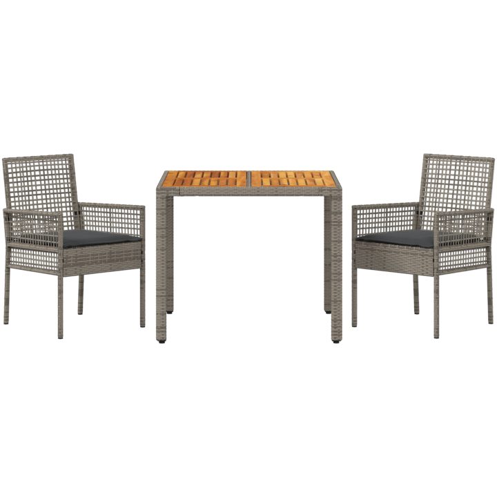 3 Delars Trädgårds Matbord Set med Kuddar Grå Poly Rottning vidaXL 90 x 90 x 75 cm – bild 7
