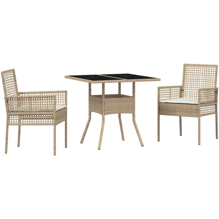 3-delars trädgårds matsalsset beige poly rattan vidaXL 80 x 80 x 75 cm – bild 2