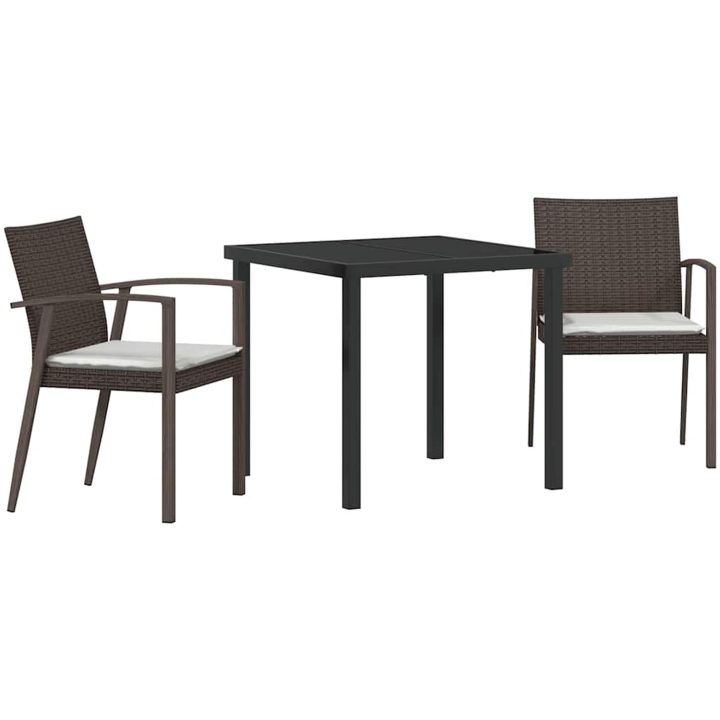 3-delars trädgårds matsalsset med kuddar Brun Poly Rattan vidaXL 2 - Sits – bild 2